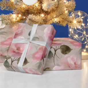 Aquarell Sanfte Rosa Rose Beige Blumenmuster Geschenkpapier