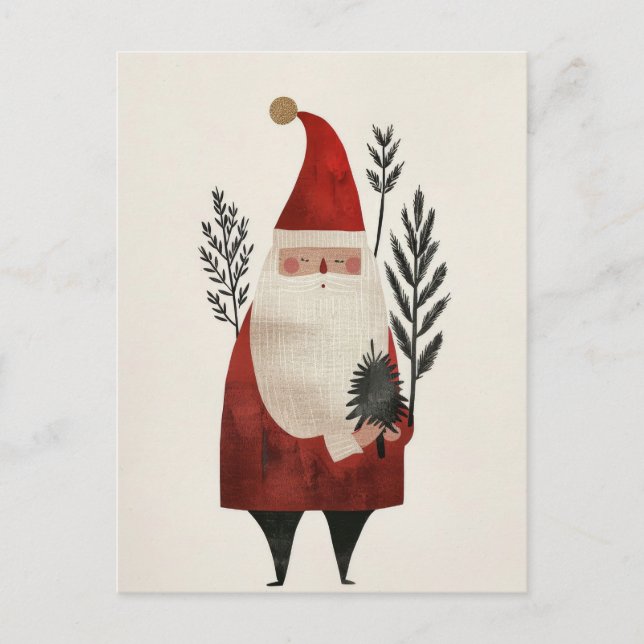 Aquarell Santa Illustration Minimalistisch Weihnac Postkarte (Vorderseite)