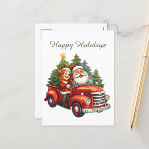 Aquarell Santa Mrs. Claus fahren Text hinzufügen Feiertagspostkarte