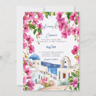 Aquarell Santorini Hochzeits-Einladung Einladung