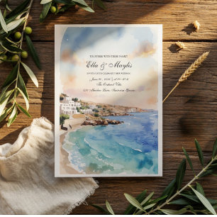 Aquarell Santorini Küste Einladung