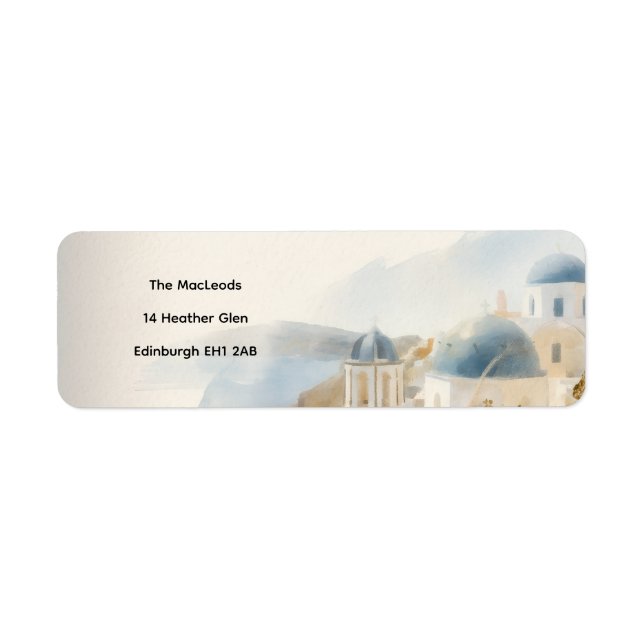 Aquarell-Santorini-Rücksendeetikett (Vorne)