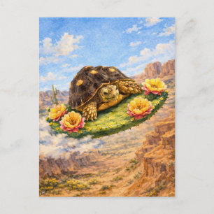 Aquarell-Schildkröte fliegt auf einem magischen Ka Postkarte