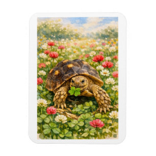 Aquarell-Schildkröte mit Glücksklee Magnet