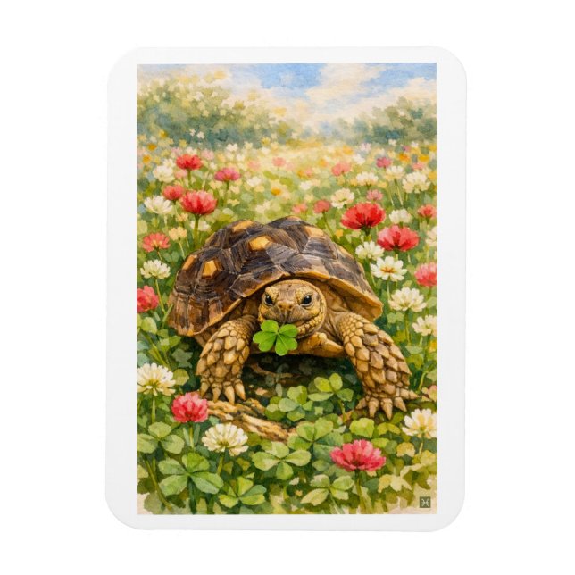 Aquarell-Schildkröte mit Glücksklee Magnet (Vertikal)
