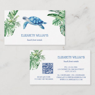 Aquarell-Schildkröte Tropische Blätter Visitenkarte