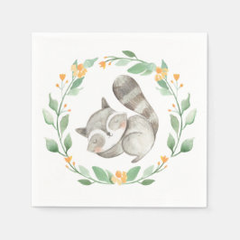 Aquarell Schlafen Raccoon Grünes Meer Serviette