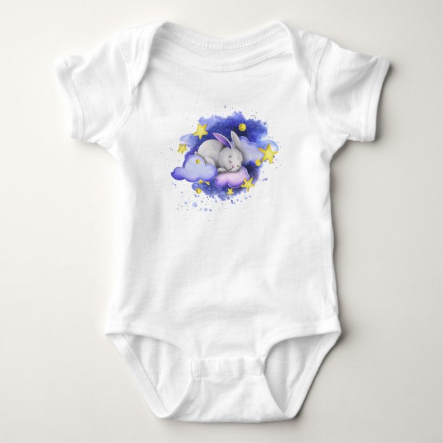 Aquarell schlafender Hase Baby Strampler (Vorderseite)