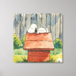 Aquarell schlafender Hund auf rotem Hundehaus Kuns Leinwanddruck