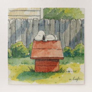 Aquarell schlafender Hund auf rotem Hundehaus Kuns Puzzle