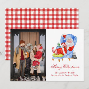 Aquarell Schlafender Weihnachtsmann Gingham Weihna Feiertagskarte
