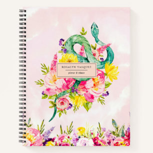 Aquarell-Schlange & Florales Personalisiertes Jour Notizbuch