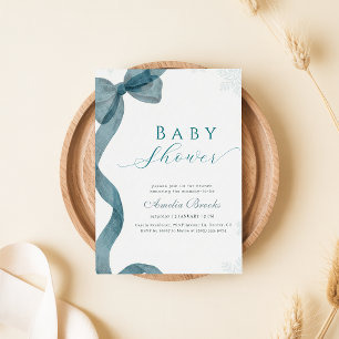 Aquarell-Schleife-Schnee-Schneeflocken-Baby-Party Einladung