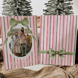 Aquarell-Schleifen-Familienfoto-Weihnachtskarte Feiertagskarte