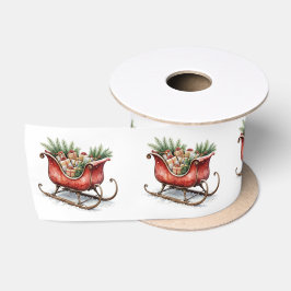 Aquarell-Schlitten im Vintage-Weihnachtsstil Satinband
