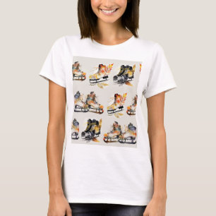 Aquarell-Schlittschuhe mit Herbstlaub-Muster T-Shirt
