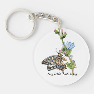 Aquarell-Schmetterling auf einer Wegwarte-Blüte Schlüsselanhänger