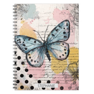 Aquarell Schmetterling Blau Boho Natur Kunst Notizblock