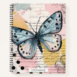 Aquarell Schmetterling Blau Boho Natur Kunst Notizbuch