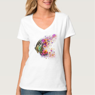 Aquarell-Schmetterling-Blumen-Explosion Ästhetik T-Shirt