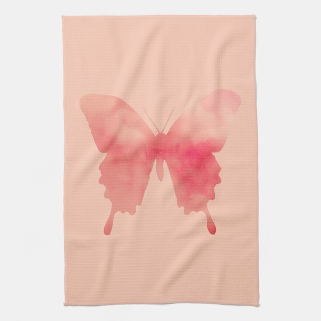 Aquarell-Schmetterling - Koralle und Pfirsich Geschirrtuch (Vertikal)