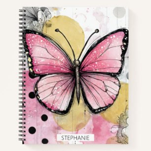 Aquarell Schmetterling Pink Boho Natur Kunst Notizbuch