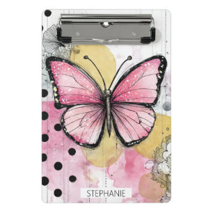 Aquarell Schmetterling Rosa Boho Natur Kunst Mini Klemmbrett