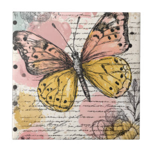 Aquarell Schmetterling Rosa Gold Boho Natur Kunst Fliese