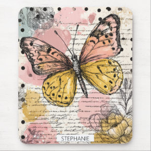 Aquarell Schmetterling Rosa Gold Boho Natur Kunst Mousepad