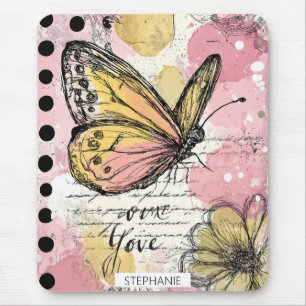 Aquarell Schmetterling Rosa Gold Boho Natur Kunst Mousepad