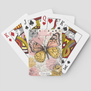Aquarell Schmetterling Rosa Gold Boho Natur Kunst  Spielkarten