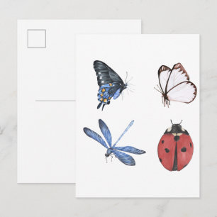 Aquarell Schmetterling und Insekten Postkarte