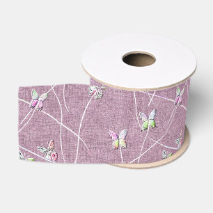 Aquarell-Schmetterlinge auf staubigem Rosa Ripsband