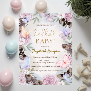 Aquarell Schmetterlinge Blumen Punkte Babyparty Einladung