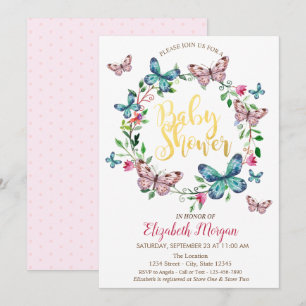 Aquarell-Schmetterlinge Gepunktete Babyparty-Ein Einladung