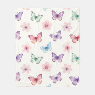 Aquarell-Schmetterlinge Kirschblüten-Muster Fleecedecke