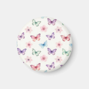 Aquarell-Schmetterlinge Kirschblüten Muster Magnet