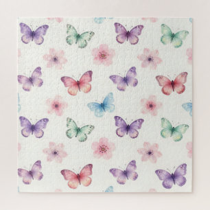Aquarell-Schmetterlinge Kirschblüten Muster Puzzle