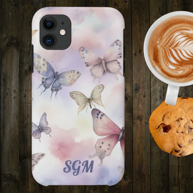 Aquarell Schmetterlinge Monogramm  Case-Mate iPhone Hülle (Von Creator hochgeladen)