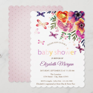 Aquarell Schmetterlinge Punkte Floral Babyparty Einladung