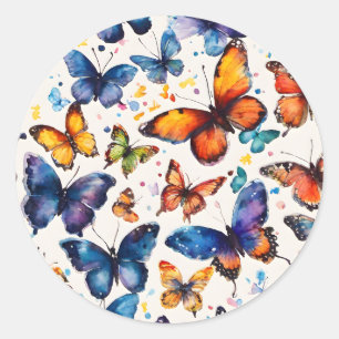 Aquarell Schmetterlinge  Runder Aufkleber