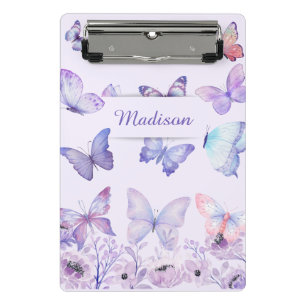 Aquarell Schmetterlinge Wildblumen Garten Lilac Mini Klemmbrett