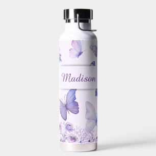 Aquarell Schmetterlinge Wildblumen Garten Lilac Trinkflasche