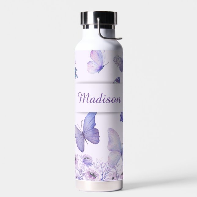 Aquarell Schmetterlinge Wildblumen Garten Lilac Trinkflasche (Links)