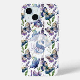 Aquarell-Schmetterlinge Wisterienblüten Monogramm Case-Mate iPhone Hülle