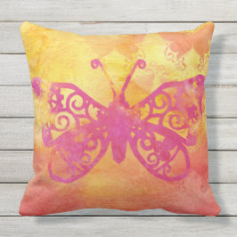 Aquarell-Schmetterlings-Rosa-orange Gelb Handpaint Kissen