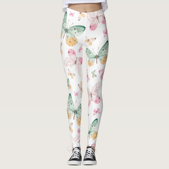 Aquarell-Schmetterlingsmuster Leggings (Vorderseite)