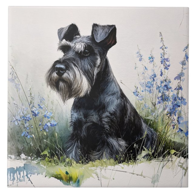 Aquarell-Schnauzer Fliese (Vorderseite)