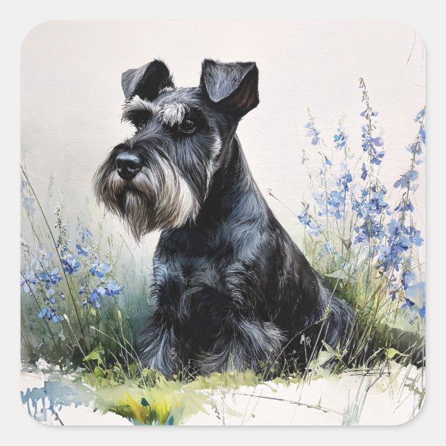 Aquarell-Schnauzer Quadratischer Aufkleber (Vorderseite)