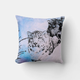 Aquarell-Schnee-Leopard Kissen